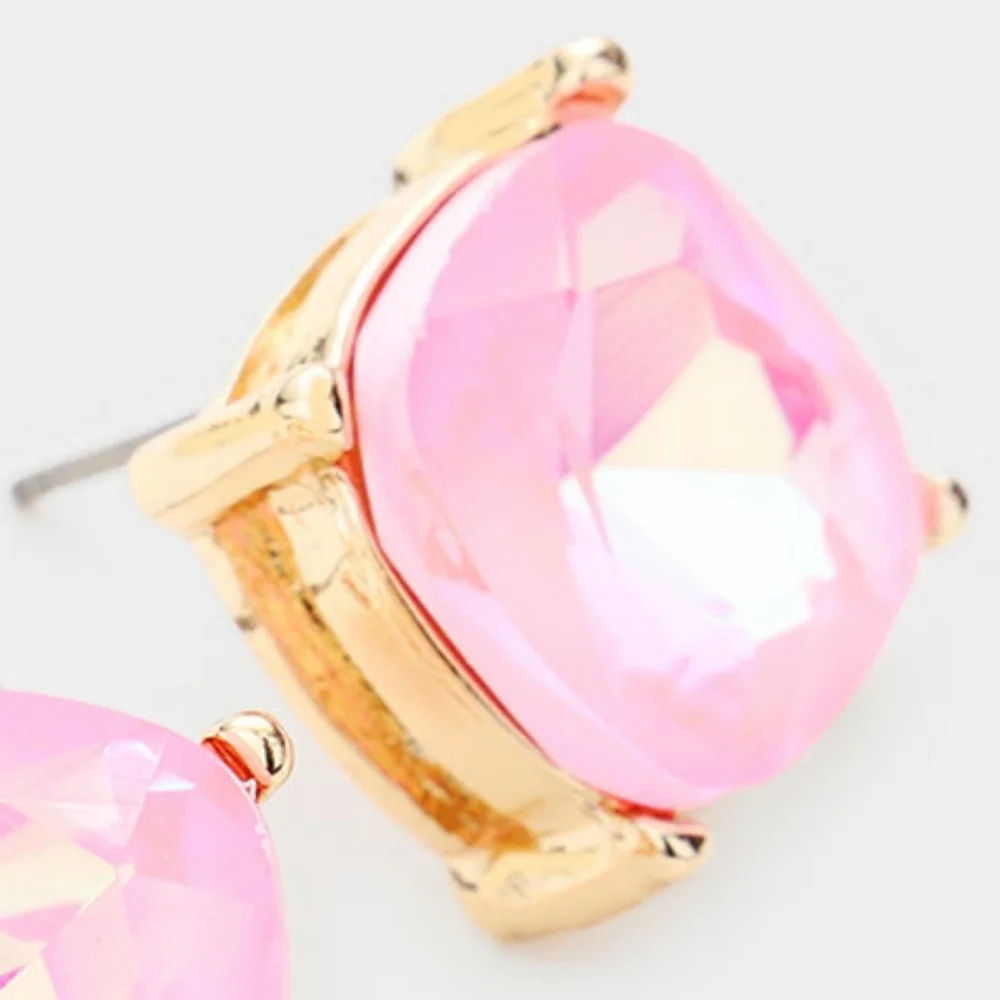 Pink Gold Square Stud Fashion Jewelry Earrings